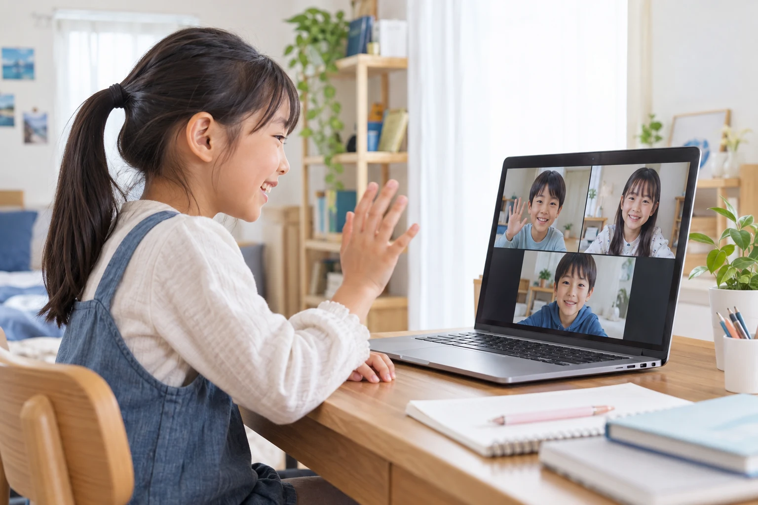 仲間とオンラインで交流する場面のAI生成イメージ写真。実際の講師・受講者・レッスンではありません。